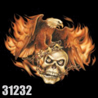 Click to order printed t-shirt 31232... Flaming Eagle and Skull W/ Sleeve or back print