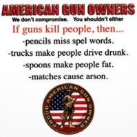 Click to order printed t-shirt 31257... American Gun Owners We don't Compromise, You shouldn't Either If Guns kill people, then... -pencils miss spel words..... Proud American Gun Owner